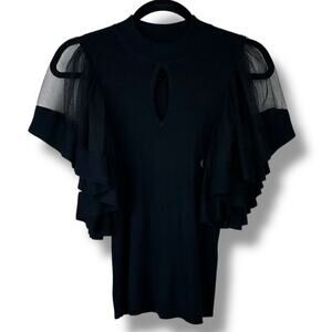 New York & Company NWOT 7th Avenue Design Studio Black Ribbed Flutter Sleeve Top